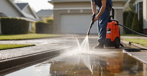 Pressure washing driveway | © stock.adobe.com - triocean